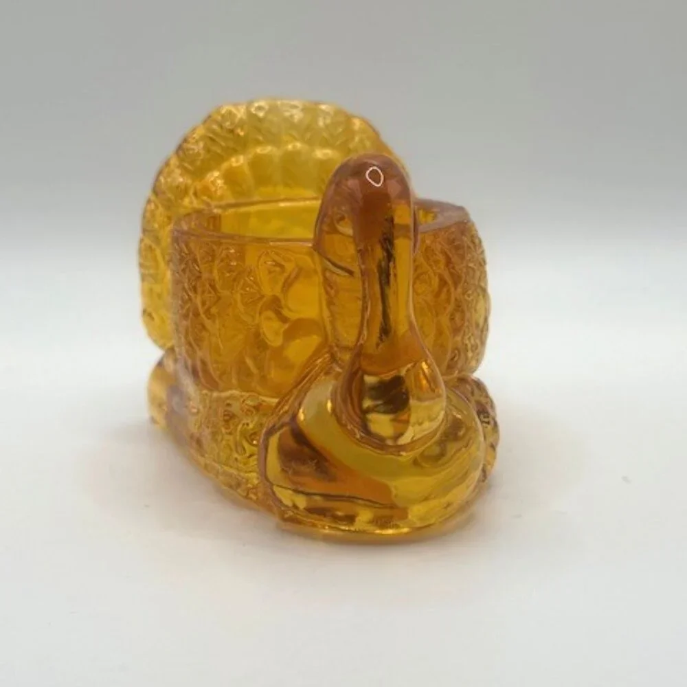 Pressed Glass Amber Turkey Votive